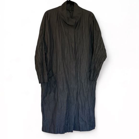 Eileen Fisher Denim Blue Organic Cotton Blend Stand Up Collar Coat Size XL - Picture 4 of 13